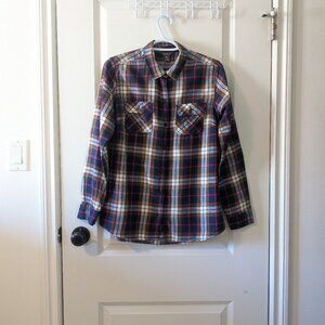 Eddie Bauer Navy Plaid Flannel Button Up Shirt
